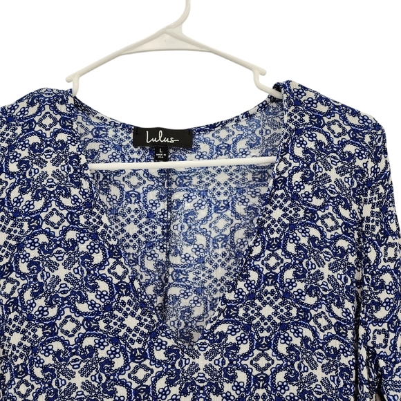 Lulus Women's Mandala Daydream Blue Print High Slits Maxi Dress - L - Picture 5 of 11